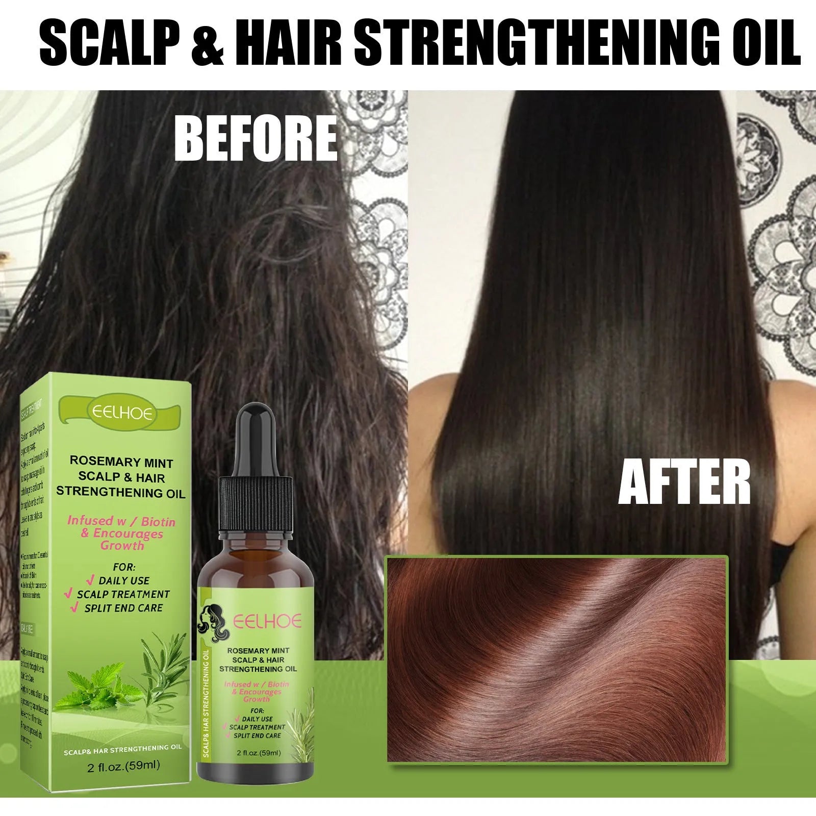 59ml rosemary mint hair growth fluid bottle with natural plant extracts for scalp massage