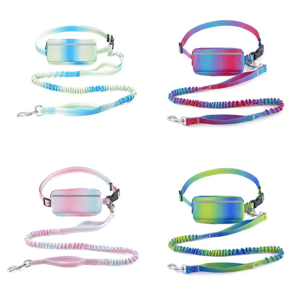 Hands free dog leash with waist belt, adjustable 120-183cm polyester traction rope, blue green pink or red