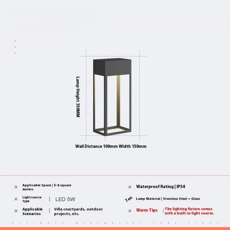 Outdoor waterproof stainless steel villa wall garden lamp IP54 black finish S size 350x150x100mm
