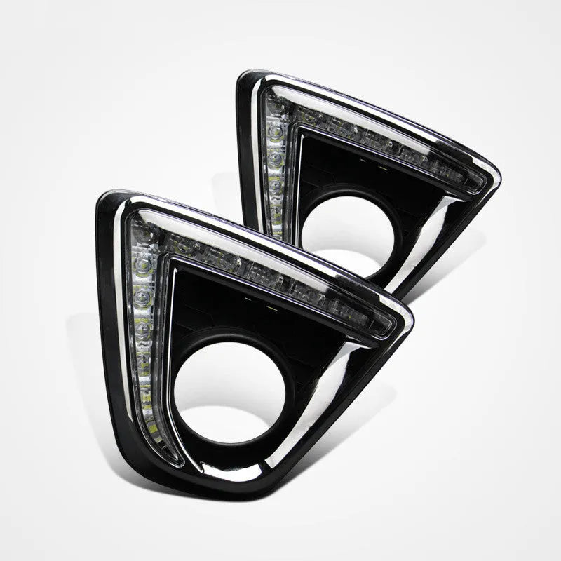 Pair of electroplated LED daytime running lights for Mazda CX-5 on 12V.
