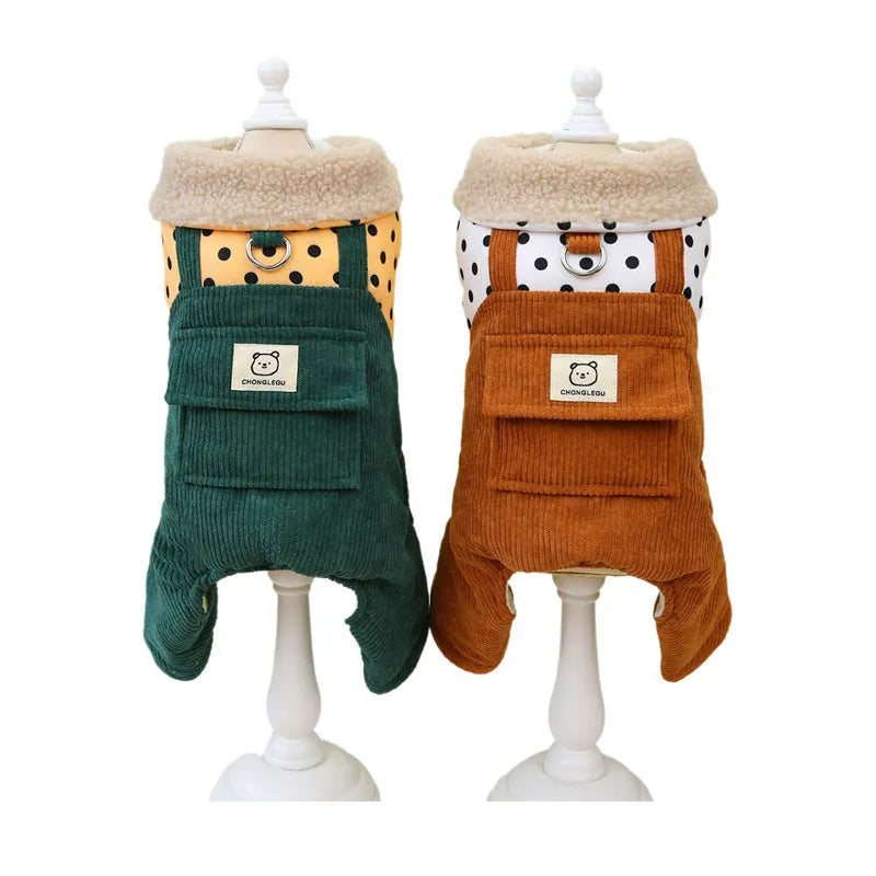 Thickened four-legged cotton pet clothes for small dogs in dark green colour