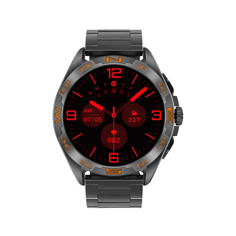 Smart watch with health monitoring sensors showing blood pressure, heart rate and oxygen readings on display