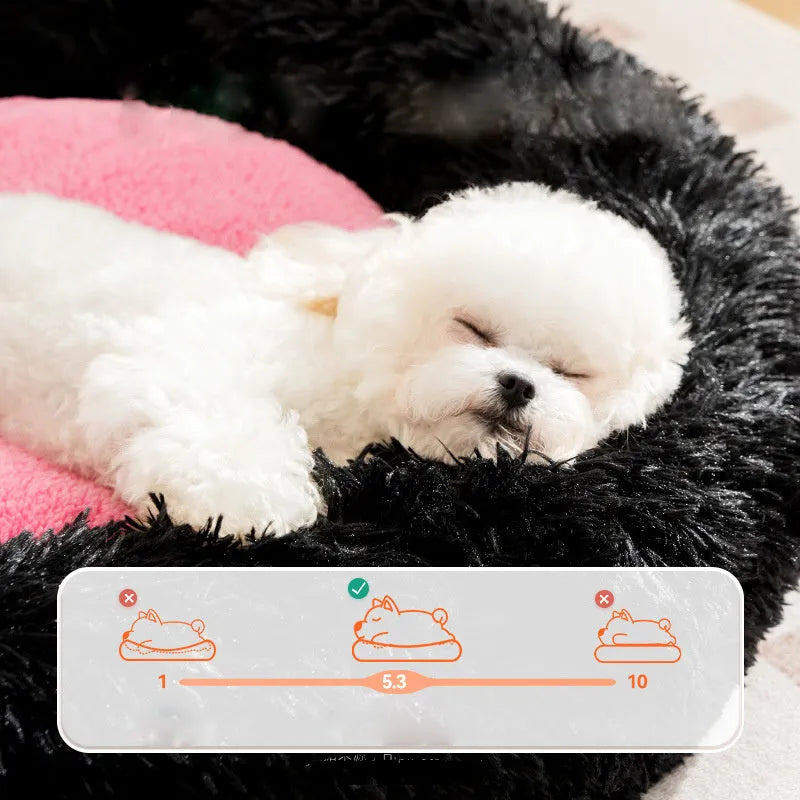 Blue plush kennel sleeping mat for dogs and cats with raised sides in a bear teddy nest design.