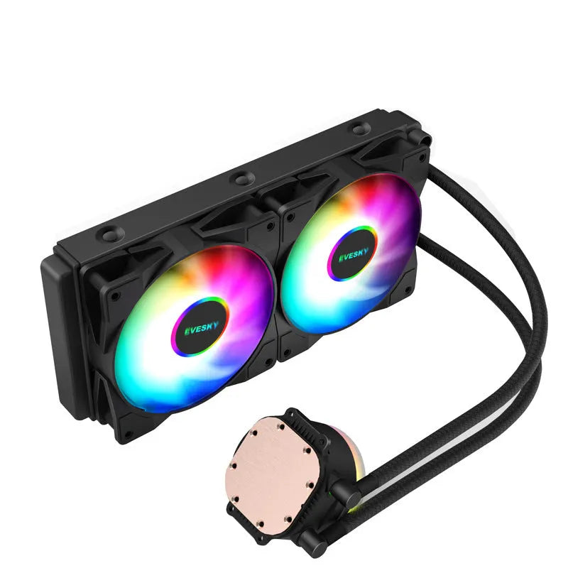 Aluminium CPU radiator with fan, showing multi-angle mount and optional RGB lighting on 120MM model.