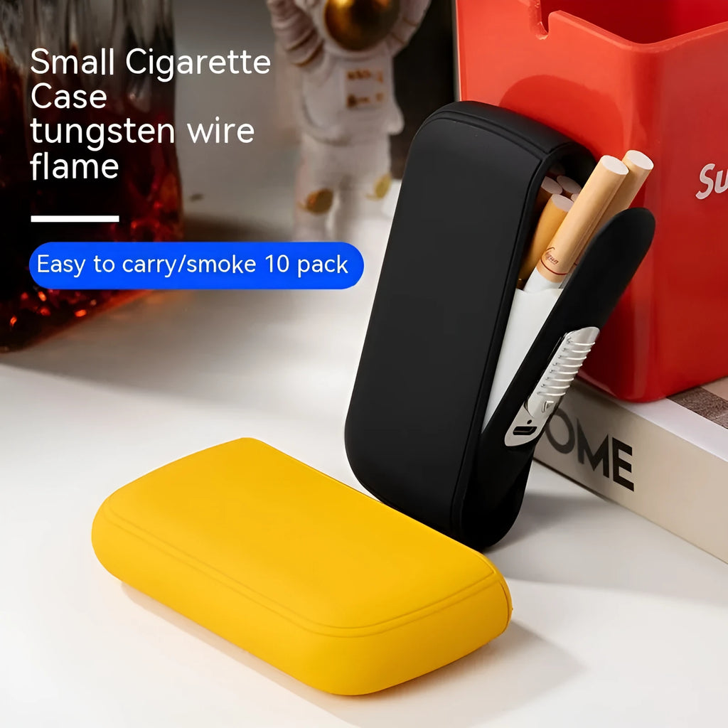 USB rechargeable cigarette case lighter in black holding 10 thick cigarettes, plastic construction