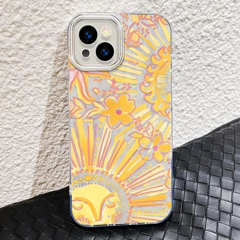 Silver Gray hard phone case with chain for iPhone showing feather yarn IMD-transparent Posey Sun design