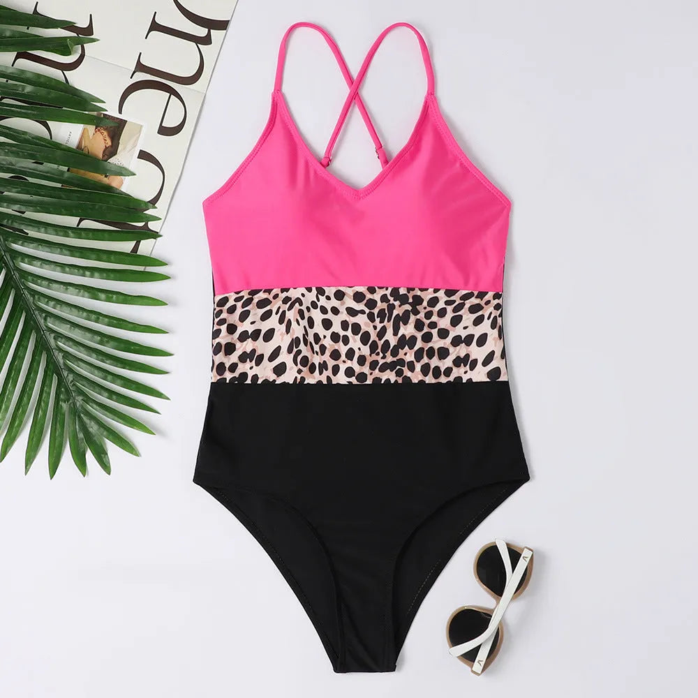 Leopard print contrast colour bikini for women, briefs style, sizes S to XL