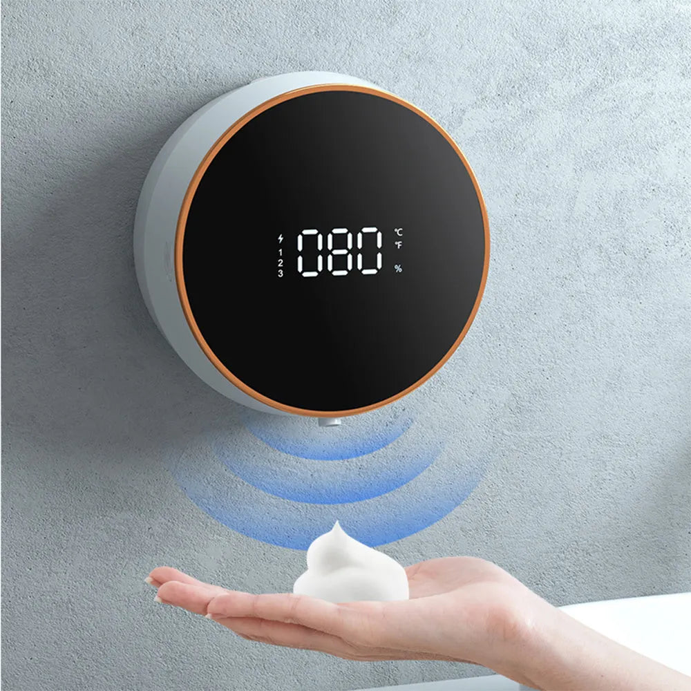 Black and white smart auto-sensing foam dispenser with USB charging port for wall mounting