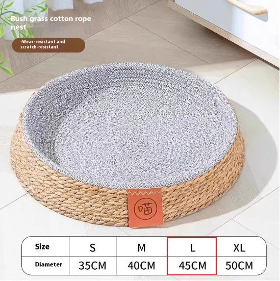 Rattan woven cat nest bed available in four sizes for feline sleeping comfort