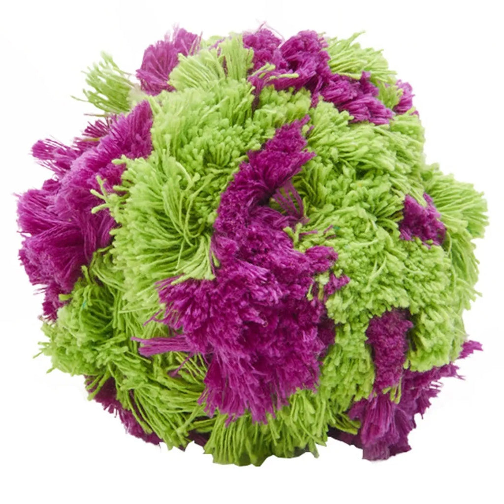 Purple soft plush dog knot ball toy with seaweed ball design measuring 15cm diameter