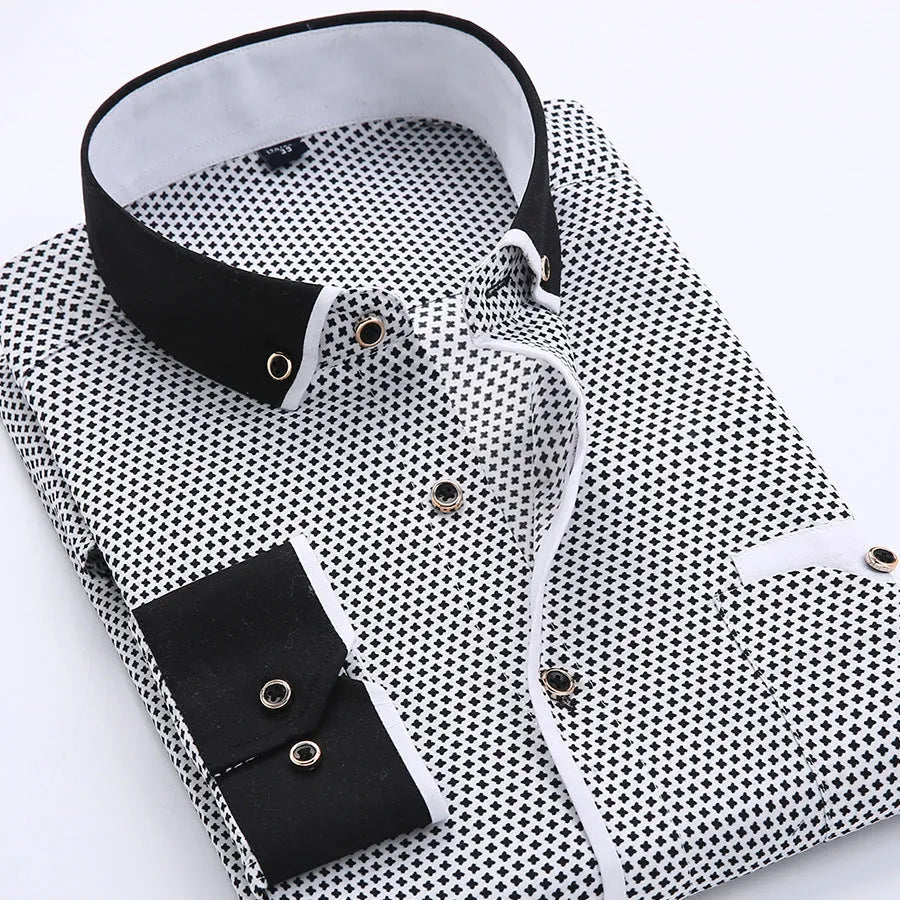 Men's slim fit dot pattern polyester fibre cardigan top with button front in colour SH215, long sleeves, Asian sizing S to 5XL