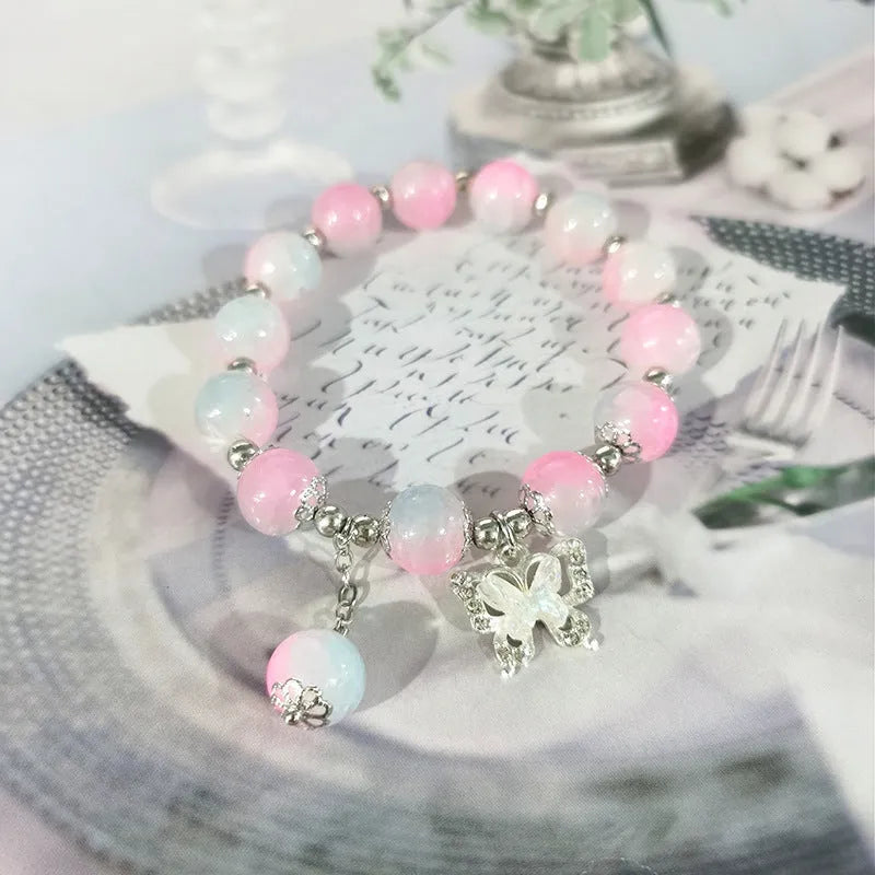 Chinese style glass bamboo leaf bracelet for women with manual craft details.