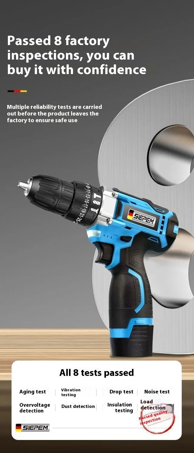 12V two-speed impact pistol drill electric screwdriver set in plastic storage box