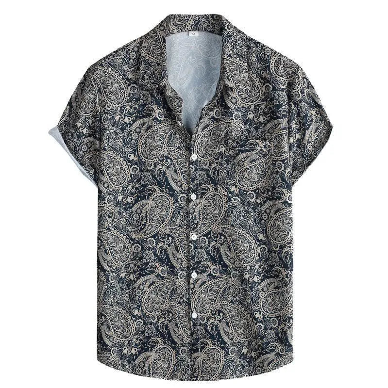 Men's slim fit Hawaiian shirt with digital printed pattern on elastic polyester fabric