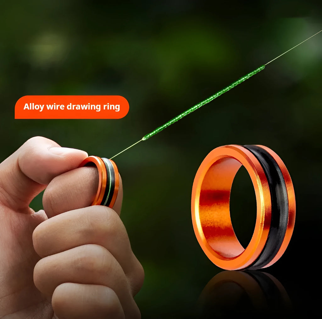 Orange and silver alloy fishing hand guard pull loop tool with non-slip grip design