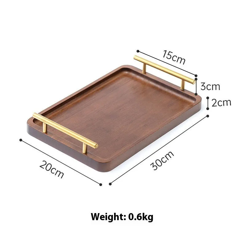 Square bamboo barbecue plate tray with brown handle in solid colour