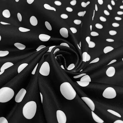 Women's square collar short sleeve dress with polka dot print, front zipper, and pleated mid-length skirt.