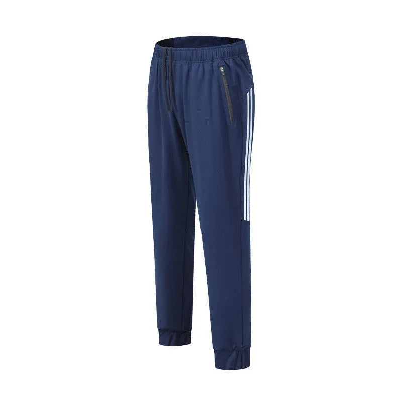 Men's black polyester running trousers with mid waist design for exercise