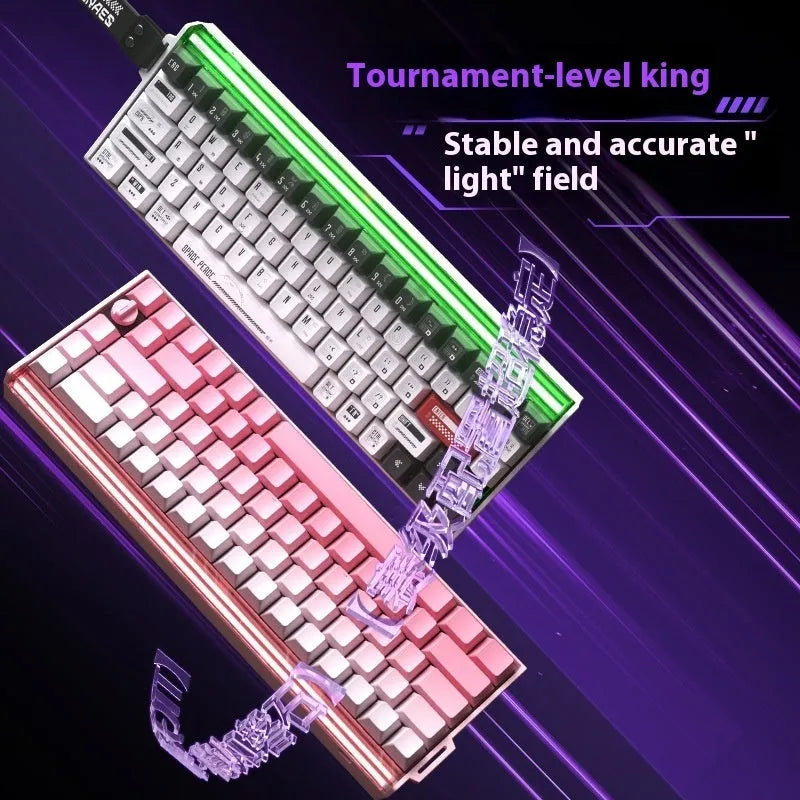 BOOM68 compact mechanical gaming keyboard with RGB lights on a desk