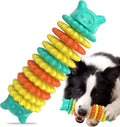 Blue natural rubber caterpillar-shaped dog chew toy on a white background.