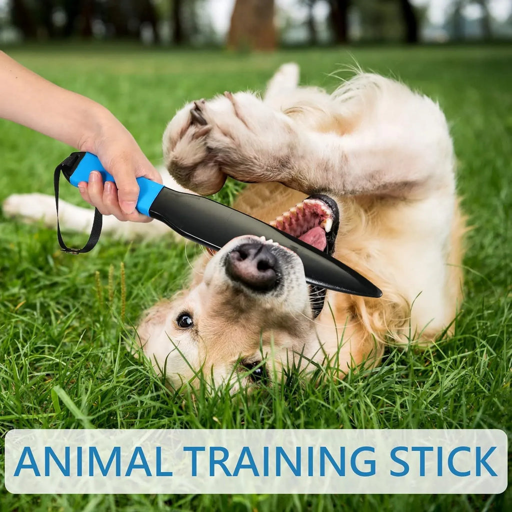 Blue handled nylon dog break stick for training and chewing, 35cm long.
