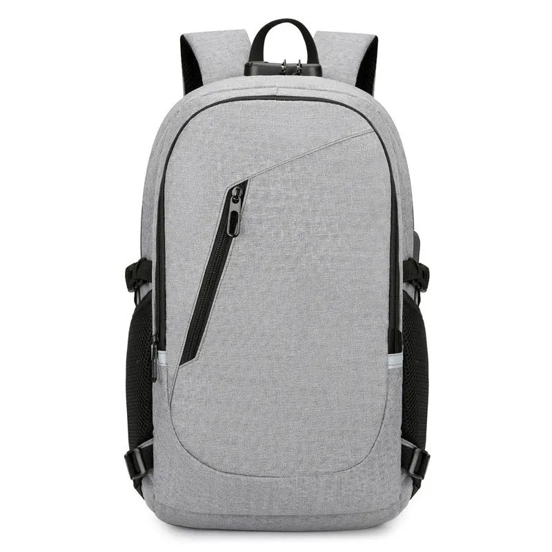 Men's solid colour oxford cloth computer backpack with street style, shown in blue