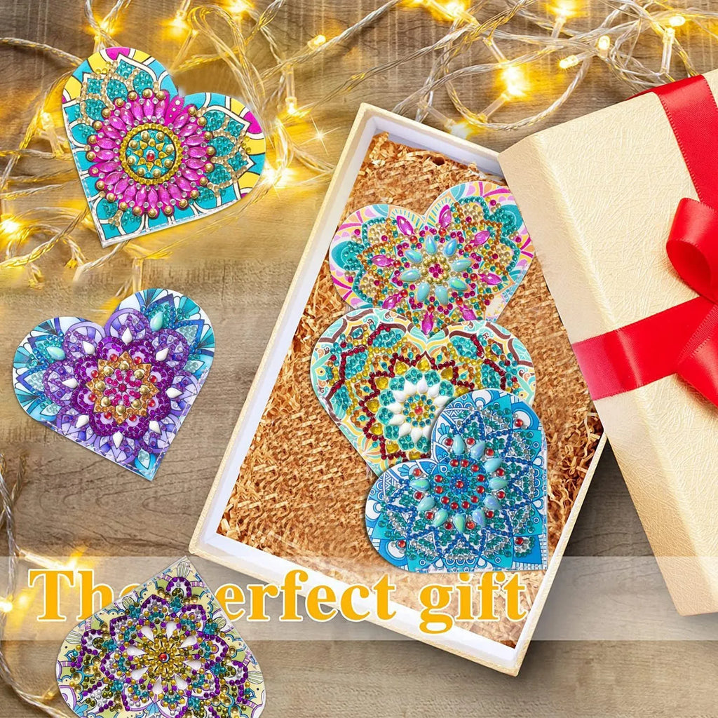 Six PU leather handmade bookmarks with crystal flower cornerite designs
