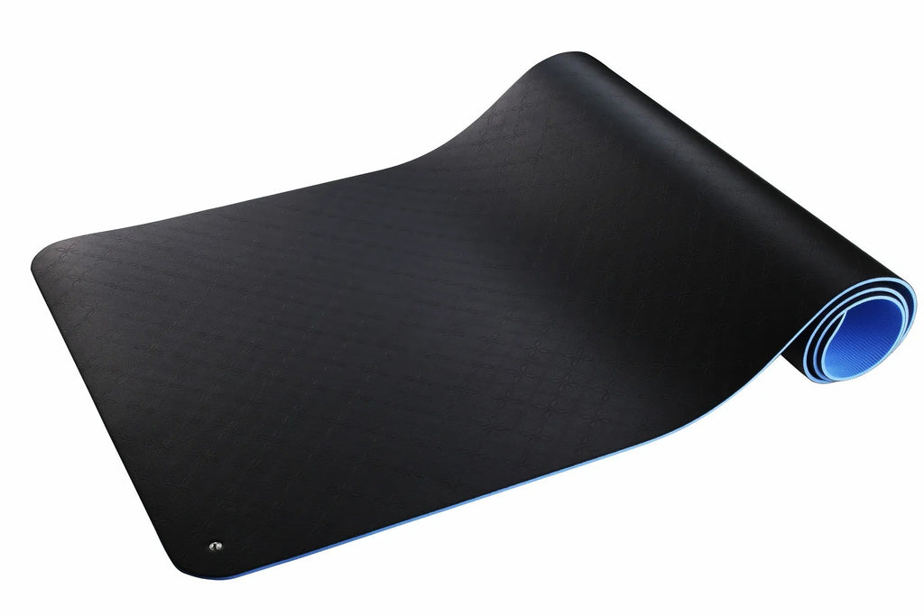 Blue floral pattern conductive yoga mat with grounding wire, showing non-slip PU surface