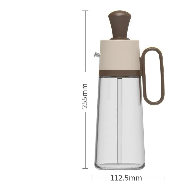 2 in 1 oil dispenser with silicone brush, 550ml soda glass bottle, 304 stainless steel nozzle, yellow green brown