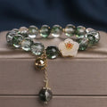 Green Phantom Quartz Crystal Bracelet Light Luxury Women's White Jade Flower Beaded Bracelet 17cm Length New Year Style Crystal Stone Jewellery