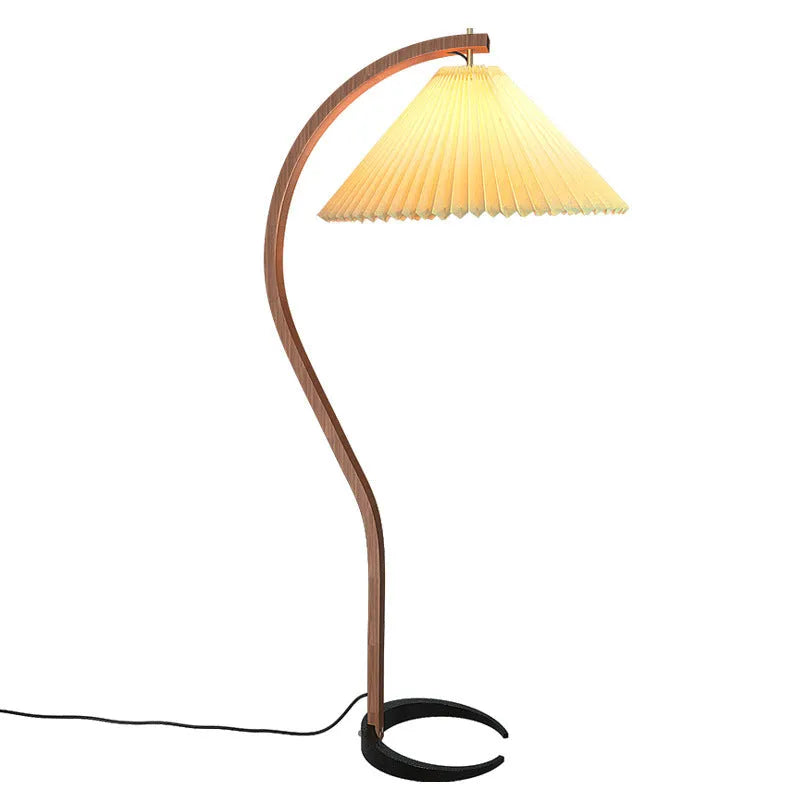 Retro vertical table lamp with fabric shade in floor-standing design for sofa edge placement