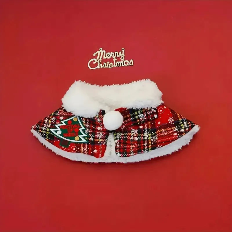 Festive pet scarf for cats and dogs with snowflake design and red background for Christmas and winter wear