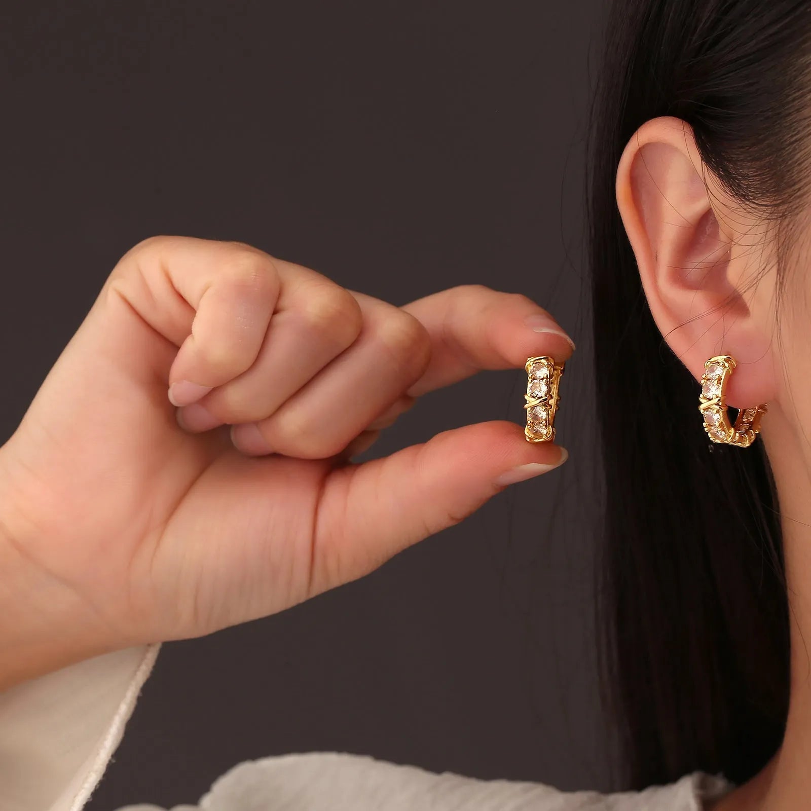 Geometric hexagonal clover cross earrings with electroplated silver or gold finish on copper
