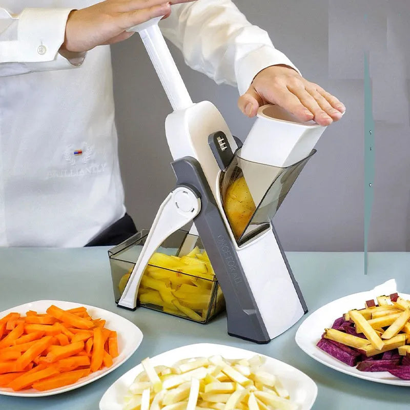 Multifunctional vegetable cutter mandoline with 30+ slicing options, 32x12x6.3cm, in orange, green or grey