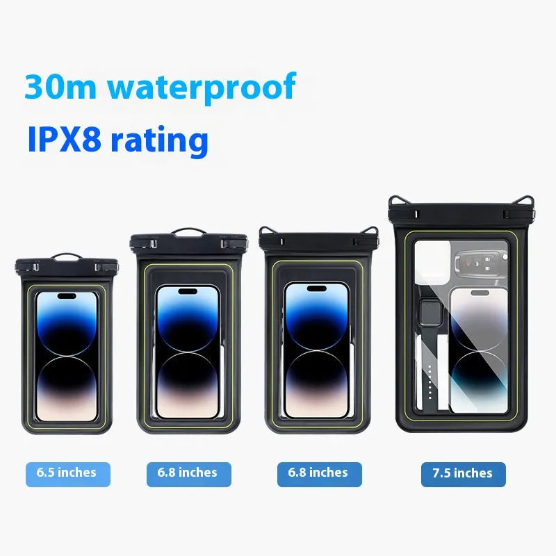 Floating PVC sponge waterproof phone bag for swimming, 6.8 inch capacity, solid colour, medium size