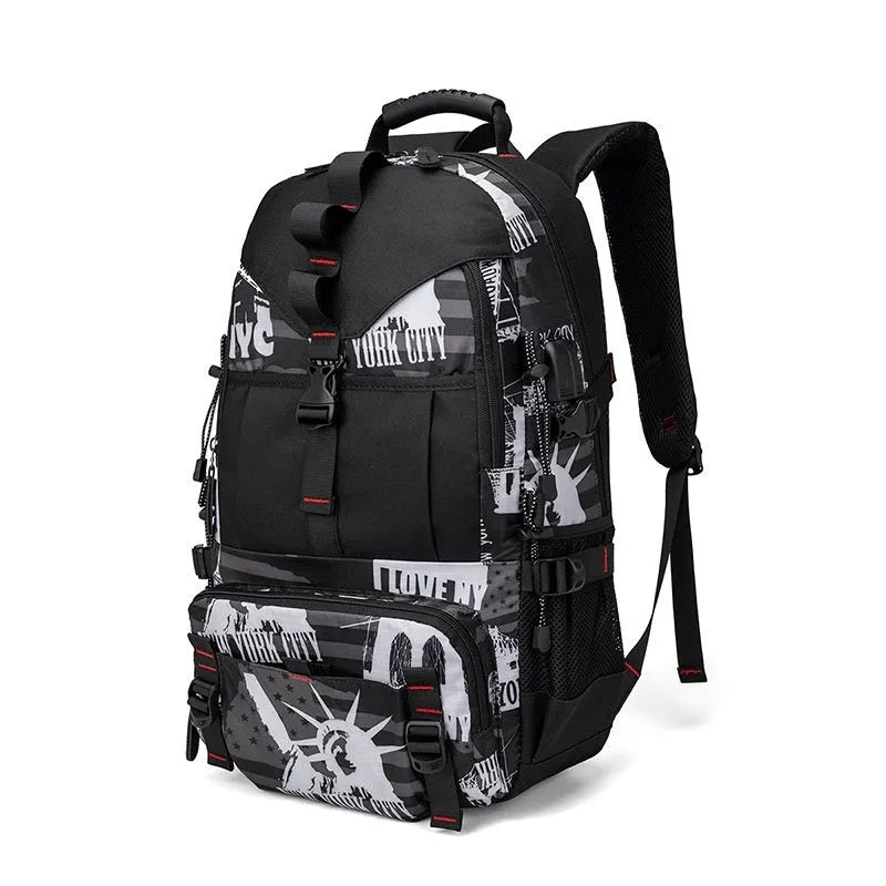 Men's waterproof Oxford cloth hiking backpack with air cushion back system and 56-75 litre capacity