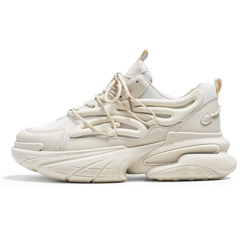 Men's beige sneakers with mesh upper and lace-up closure on rubber sole