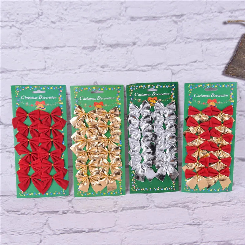 5 cm Christmas tree decoration bow in gold red silver colours made from polyester fabric