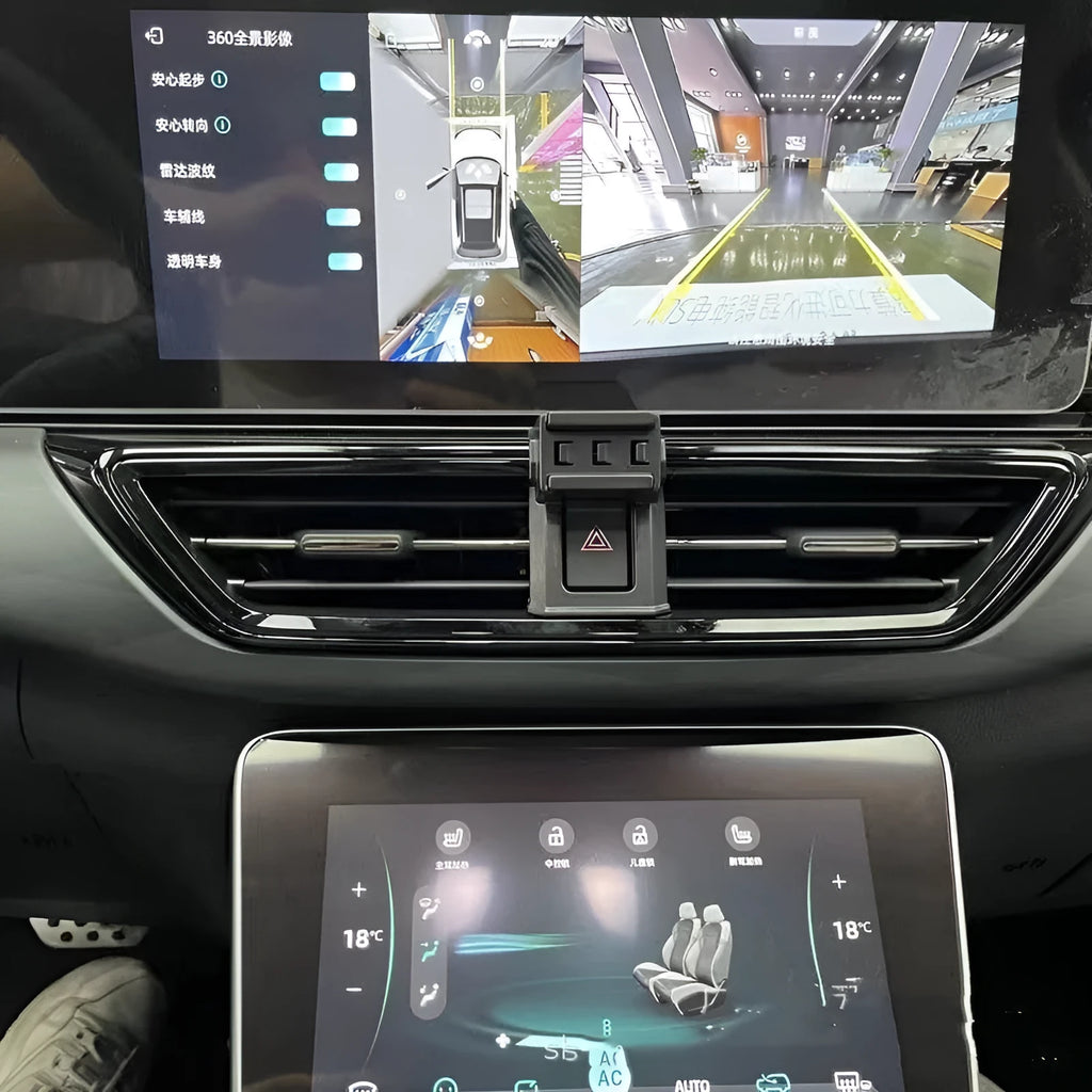 Goodway car dashboard mobile phone bracket showing 360-degree rotation mechanism on compatible vehicle