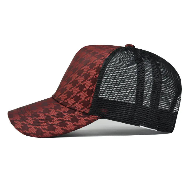 Woolen houndstooth baseball cap for men and women, M size 56-58cm, black colour, plaid pattern
