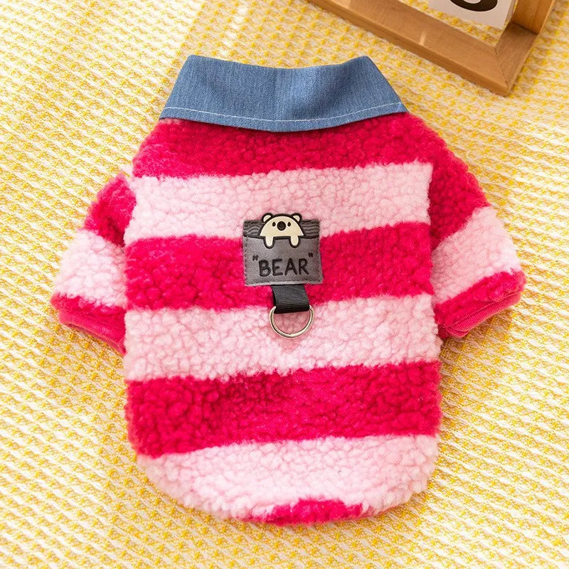 Dog winter thick warm cozy sweater with leash hole and collar for small medium breeds