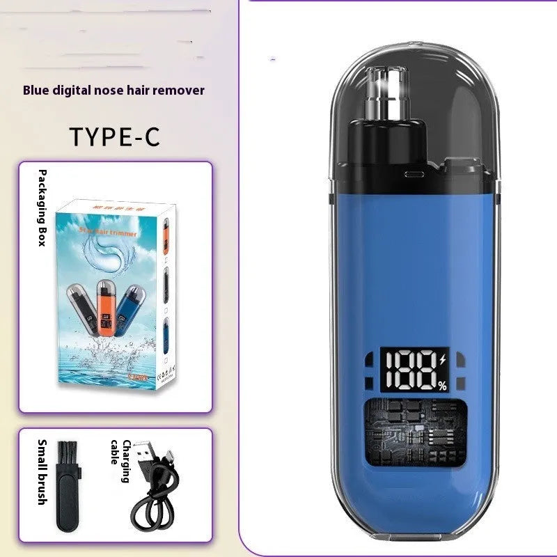 Rechargeable nose hair trimmer with digital display and removable cutter head