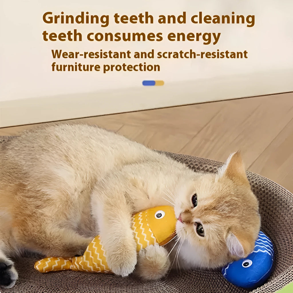 Yellow, blue or red catnip-filled fish toy for cats in large 39cm or medium 30cm sizes