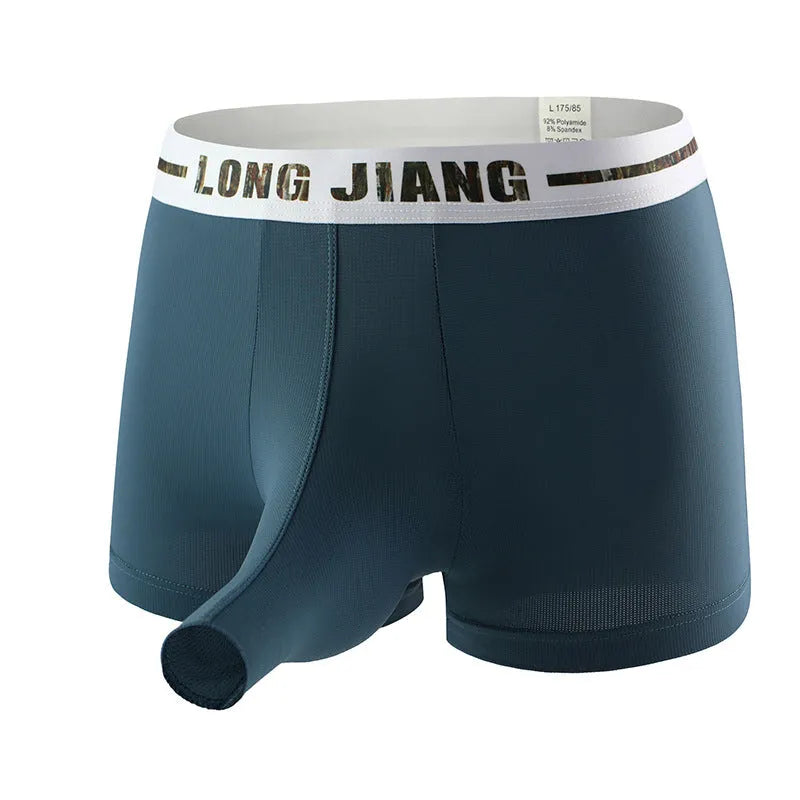 Men's ice silk trunk boxer shorts in solid colours on a white background