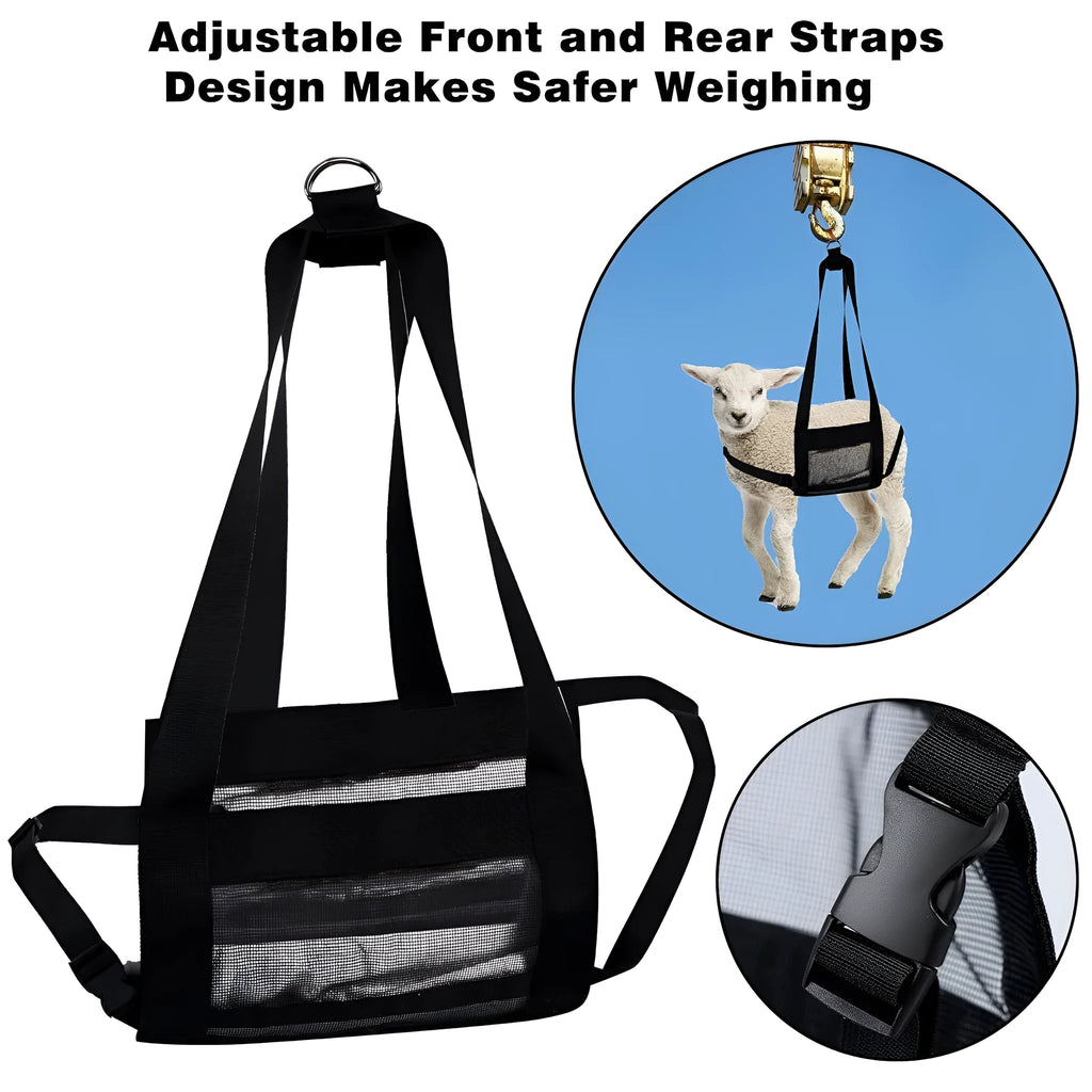 Large black nylon animal weighing sling measuring 35cm x 150cm for dogs and livestock