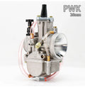 Sandblasted PWK motorcycle carburetor kit for performance modification, showing size options.