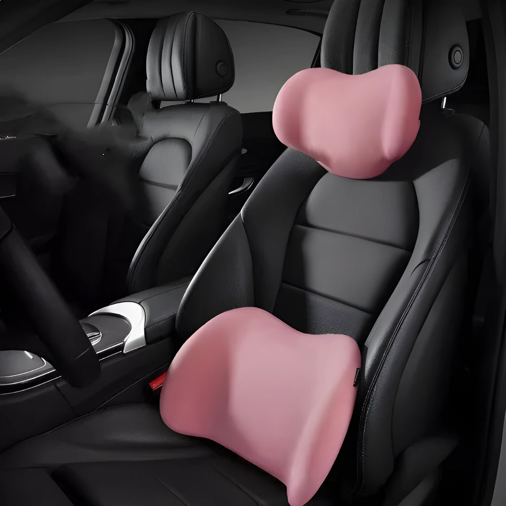 Black memory cotton car headrest pillow and back cushion for neck and lumbar support
