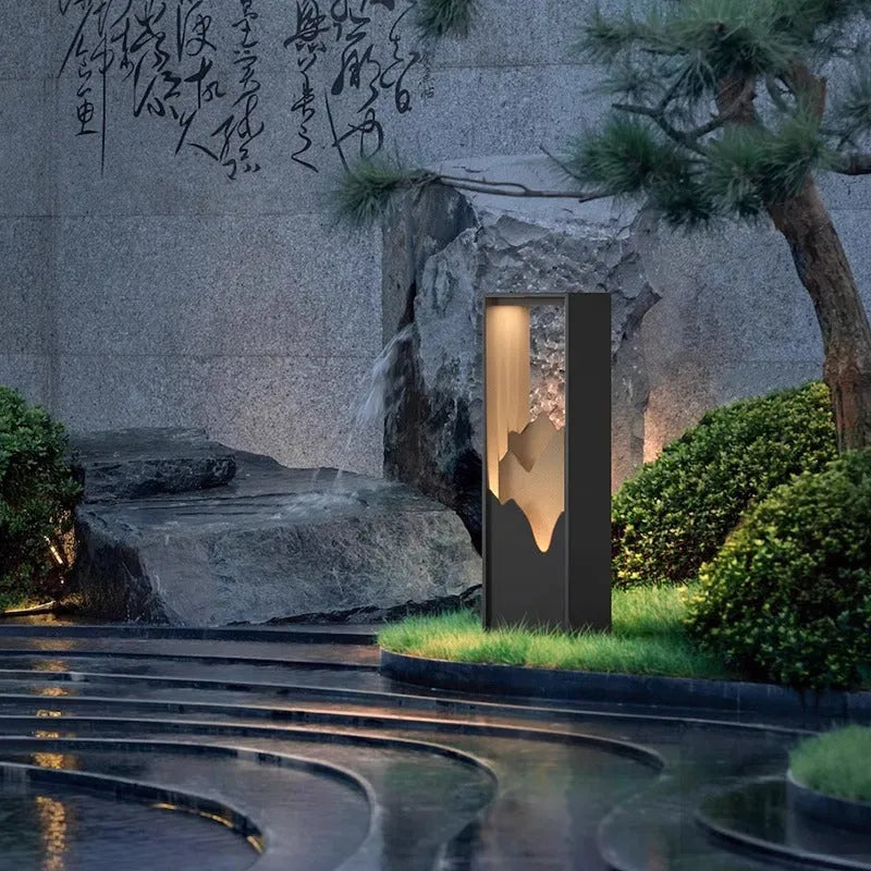 Small stainless steel solar yard lamp with Chinese-style design for outdoor garden use