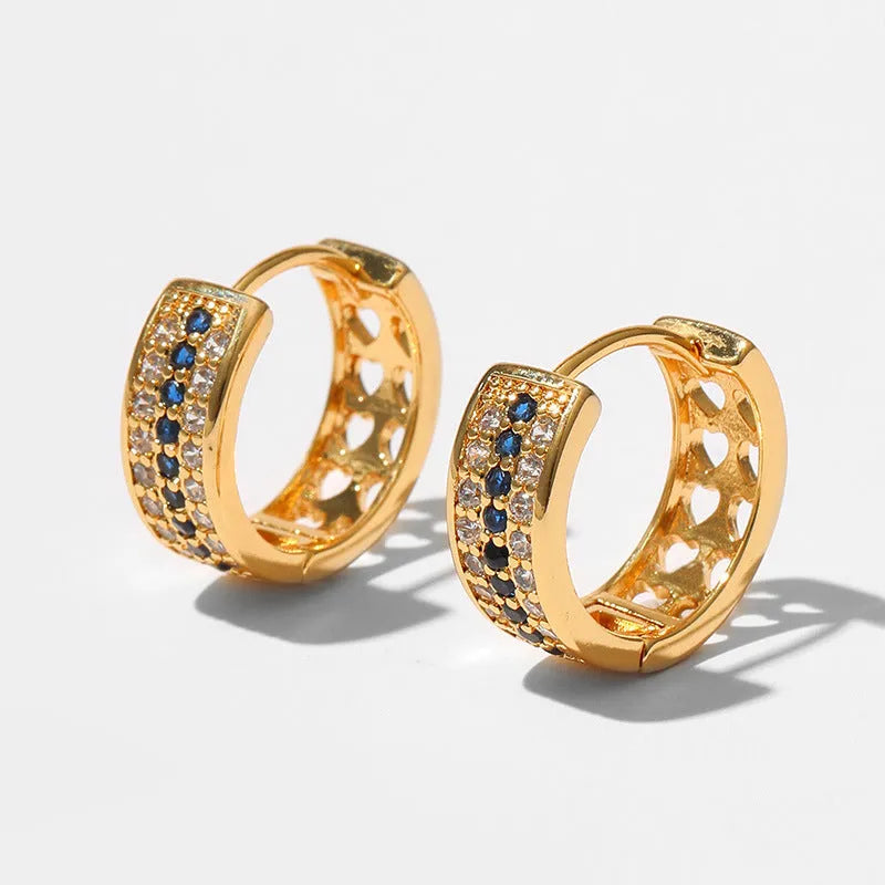 KE1268 round geometric women's earrings with copper construction and 18K gold electroplating