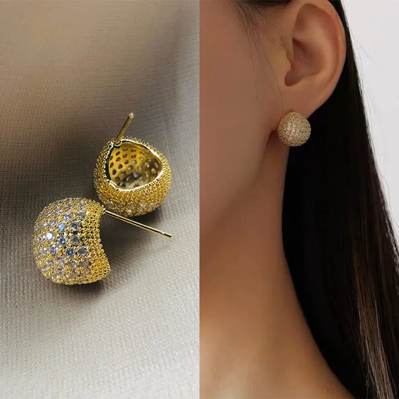Geometric drop earrings with golden bean clusters and flash diamond accents in gold and white colour options